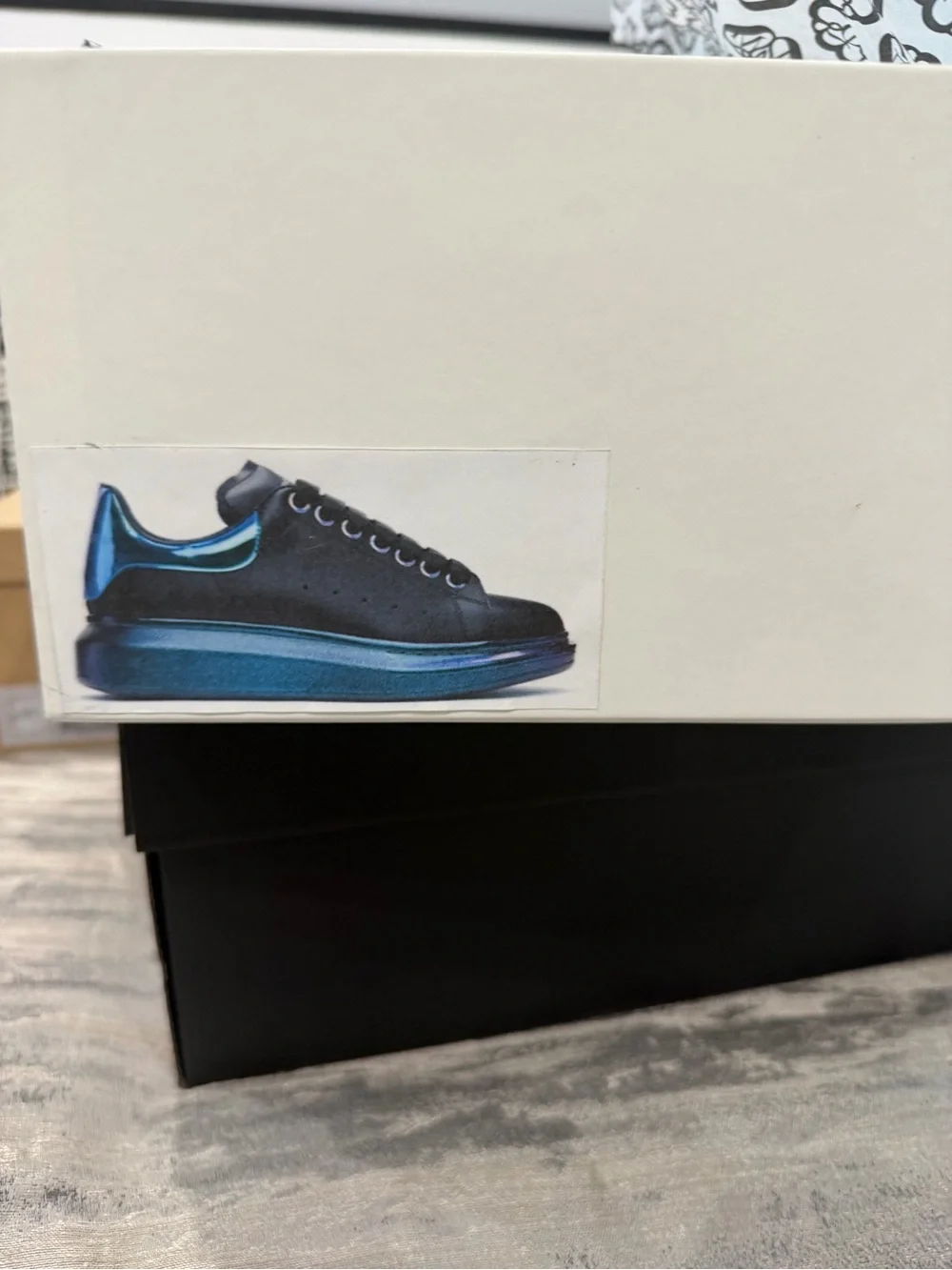 Alexander McQueen Black Sneakers with Iridescent Blue-Green Heel